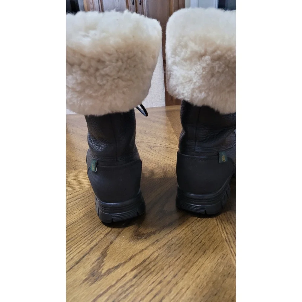 Lauren Ralph Lauren Quinta Black Leather Faux Fur Lined Duck Boots 6.5B 0862 G10